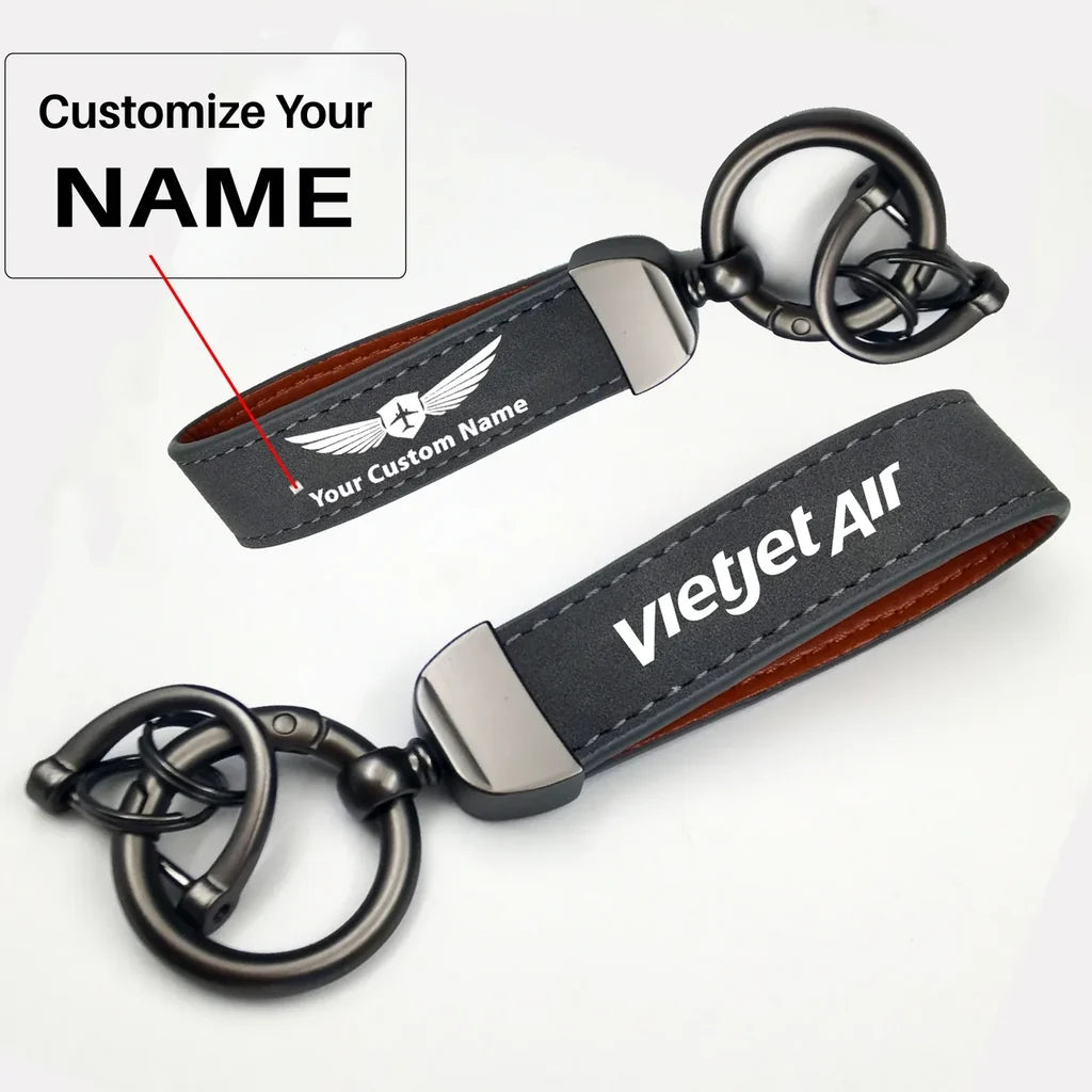VietJet Air Horseshoe Buckle key chain, Gray + Name