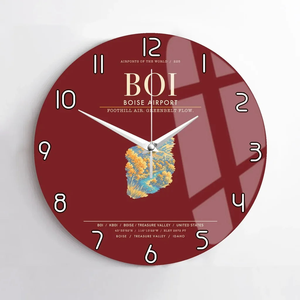Boise Airport BOI Wall-Clock No-Frame - Dark Red