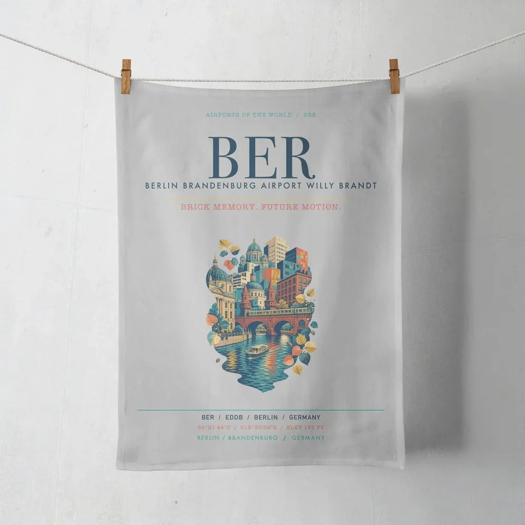 Berlin Brandenburg Airport Willy Brandt (BER) design on light gray towel