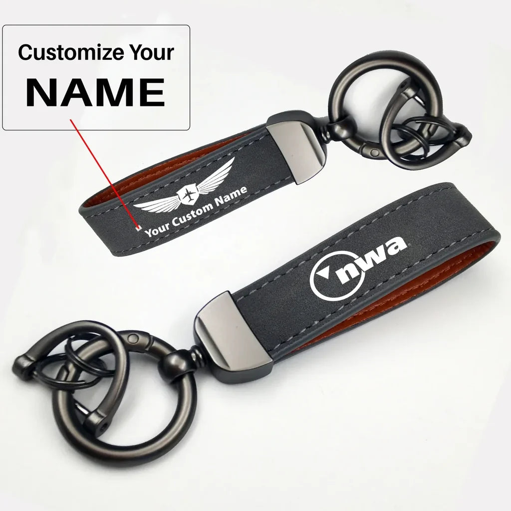 Northwest Airlines (OLD) Horseshoe Buckle key chain, Gray + Name