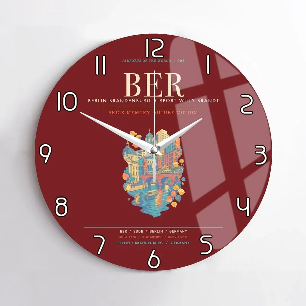 Berlin Brandenburg Airport Willy Brandt BER Wall-Clock No-Frame - Dark Red