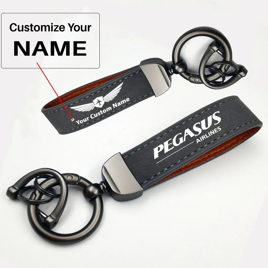 Pegasus Airlines Horseshoe Buckle key chain, Gray + Name