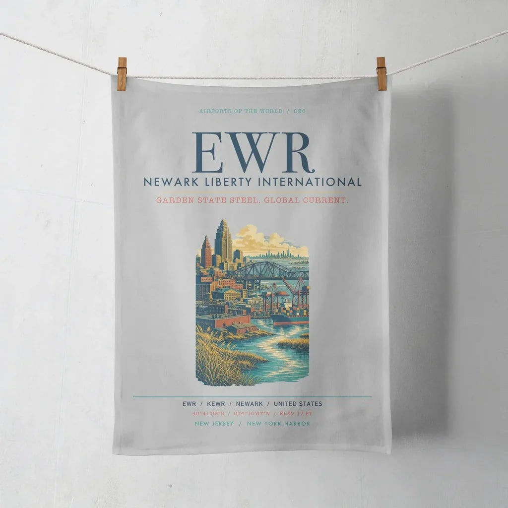 Newark Liberty International Airport (EWR) design on light gray towel