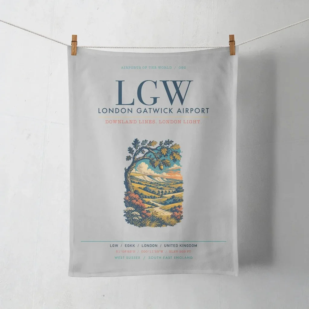 London Gatwick Airport (LGW) design on light gray towel