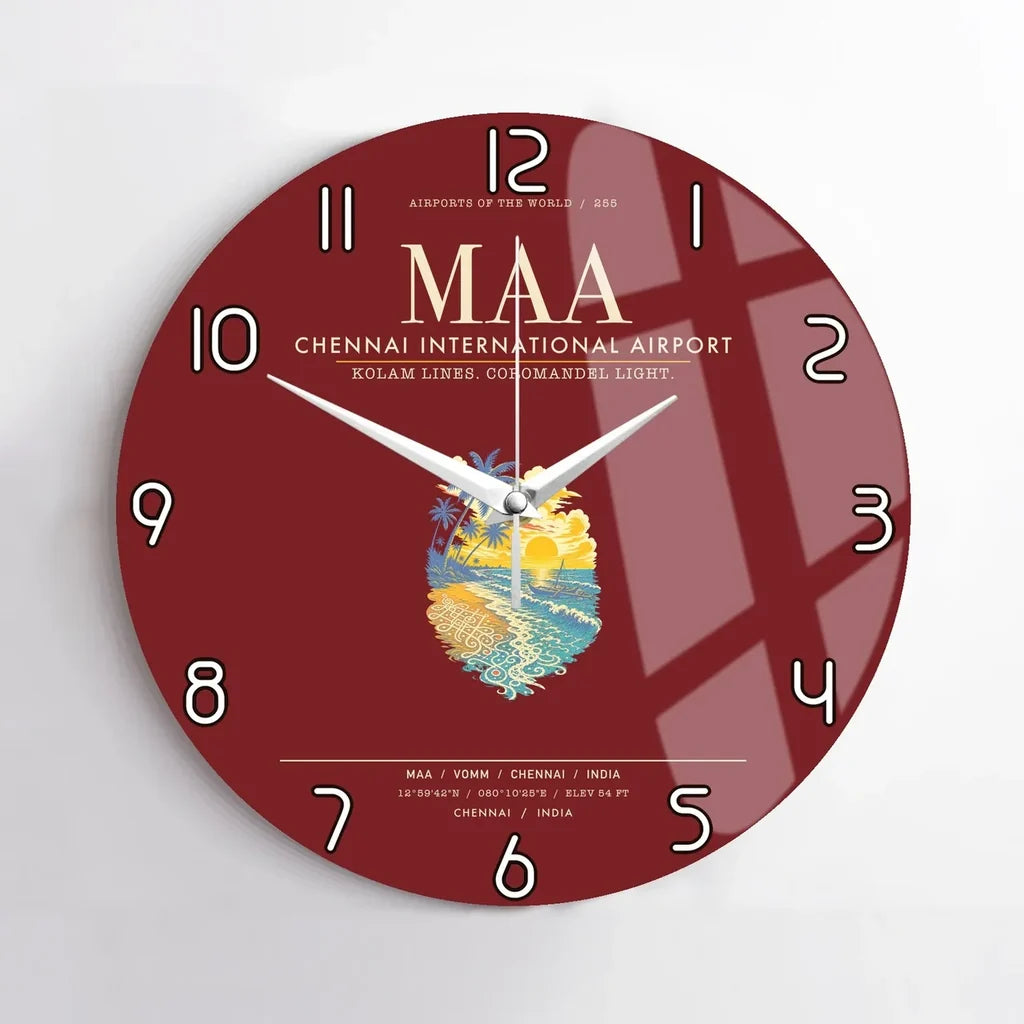 Chennai International Airport MAA Wall-Clock No-Frame - Dark Red