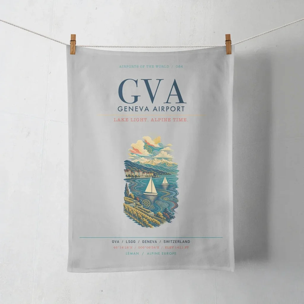 Geneva Airport (GVA) design on light gray towel
