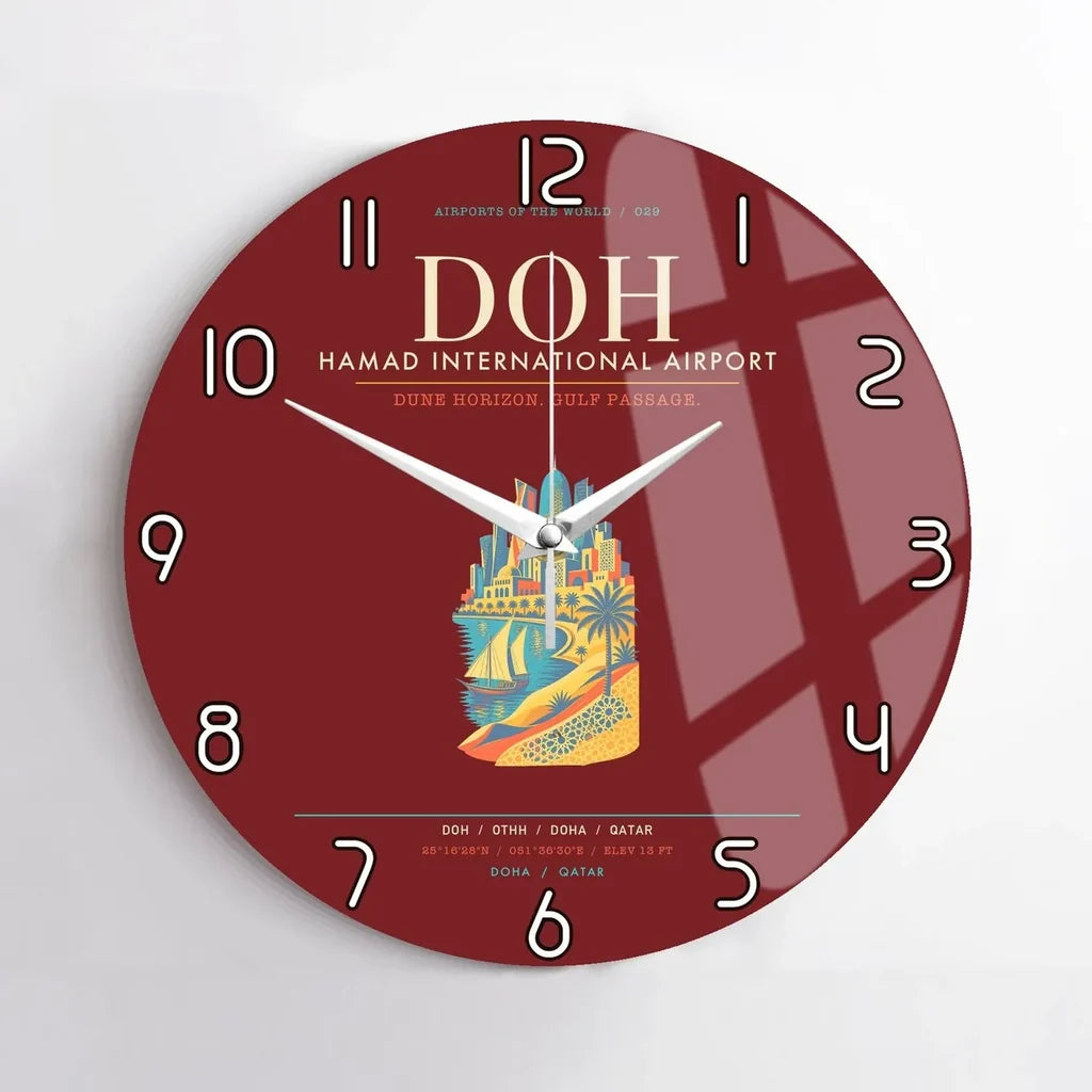 Doha Hamad International Airport DOH Wall-Clock No-Frame - Dark Red