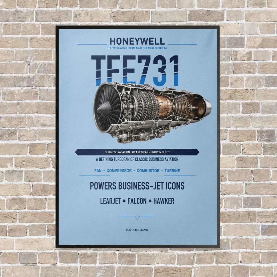 TFE731 vertical canvas print - framed - light blue background