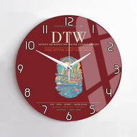 Thumbnail for Detroit Metropolitan Wayne County Airport DTW Wall-Clock No-Frame - Dark Red
