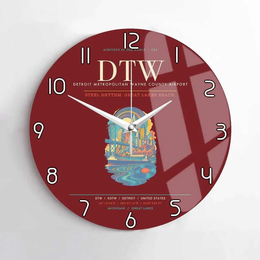 Detroit Metropolitan Wayne County Airport DTW Wall-Clock No-Frame - Dark Red