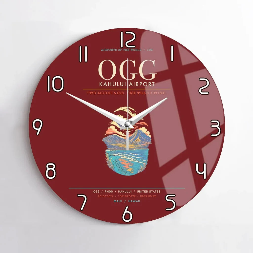 Kahului Airport OGG Wall-Clock No-Frame - Dark Red