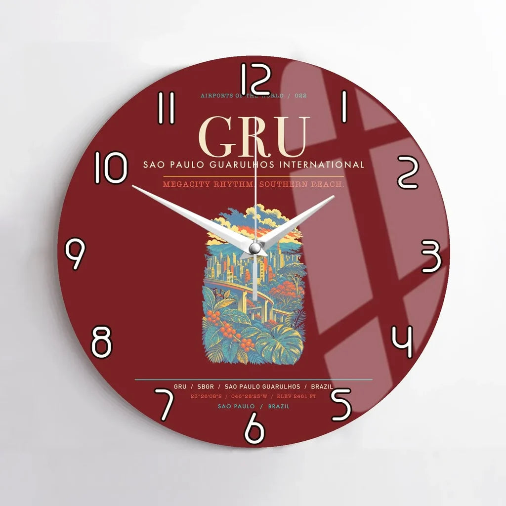 Sao Paulo Guarulhos International Airport GRU Wall-Clock No-Frame - Dark Red