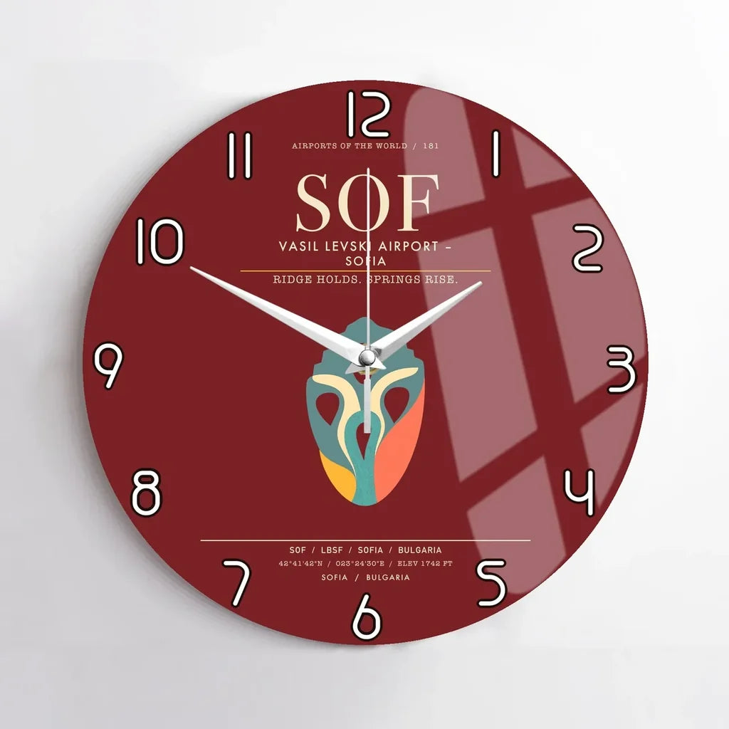 Vasil Levski Airport  Sofia SOF Wall-Clock No-Frame - Dark Red