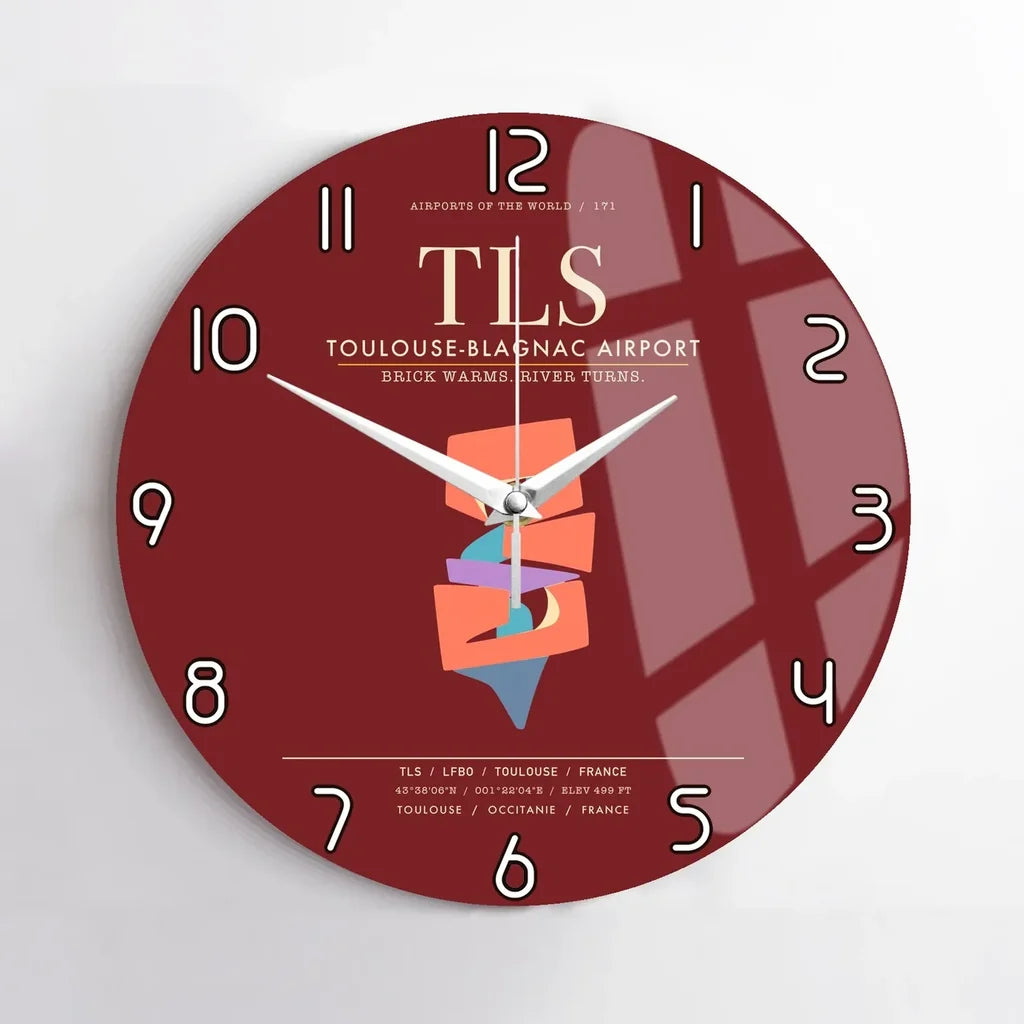 Toulouse-Blagnac Airport TLS Wall-Clock No-Frame - Dark Red