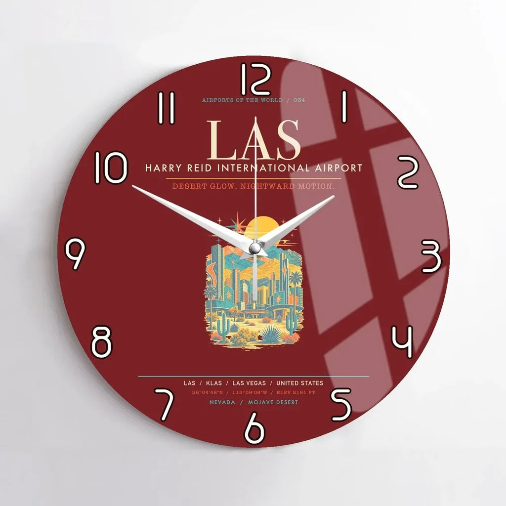 Las Vegas Harry Reid International Airport LAS Wall-Clock No-Frame - Dark Red