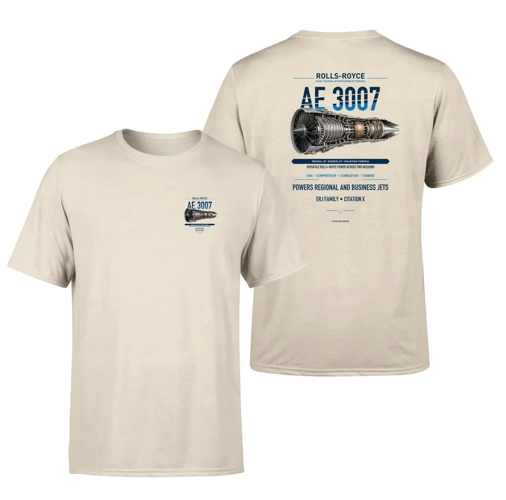 AE 3007 design on beige t shirt