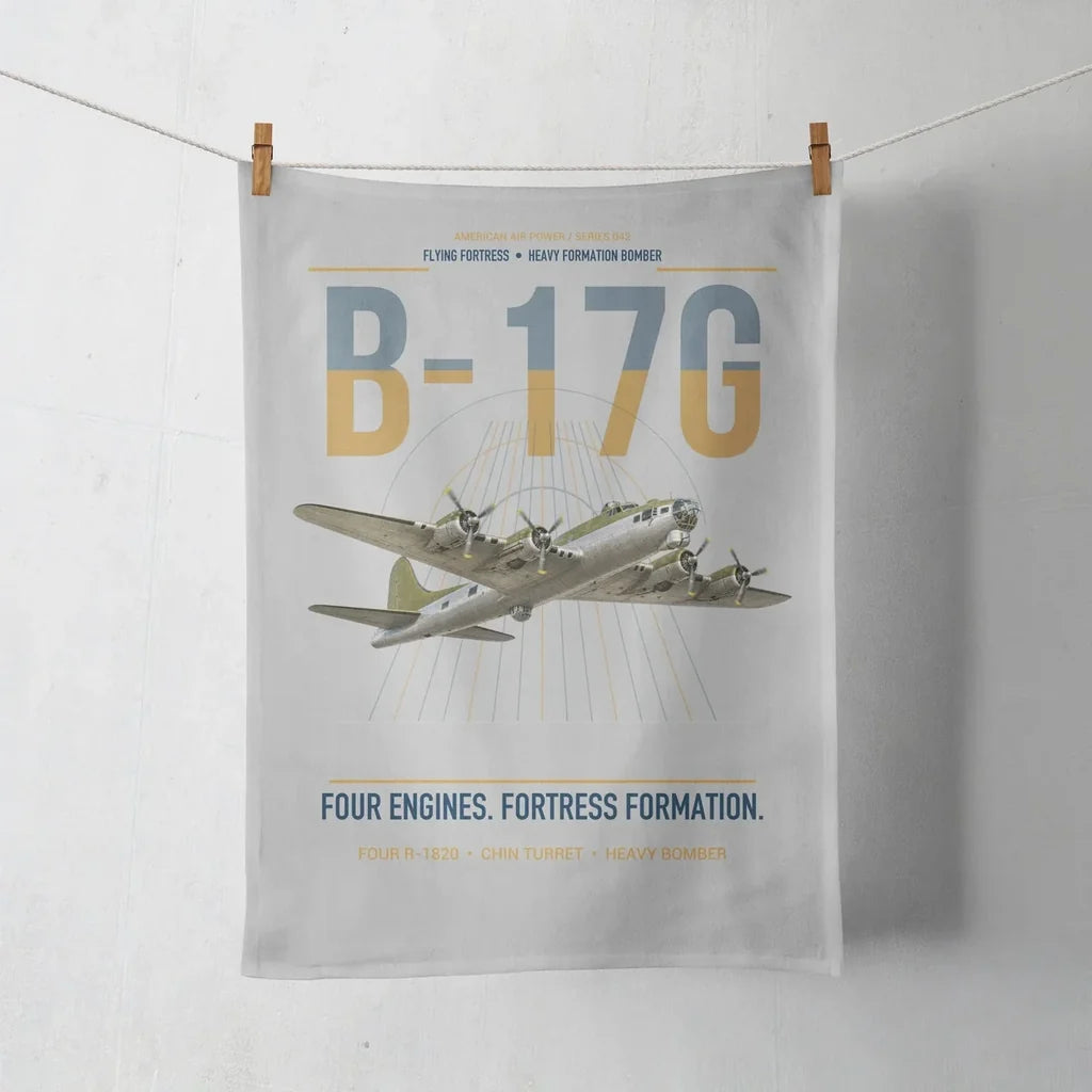 B-17G Flying Fortress design on light gray towel