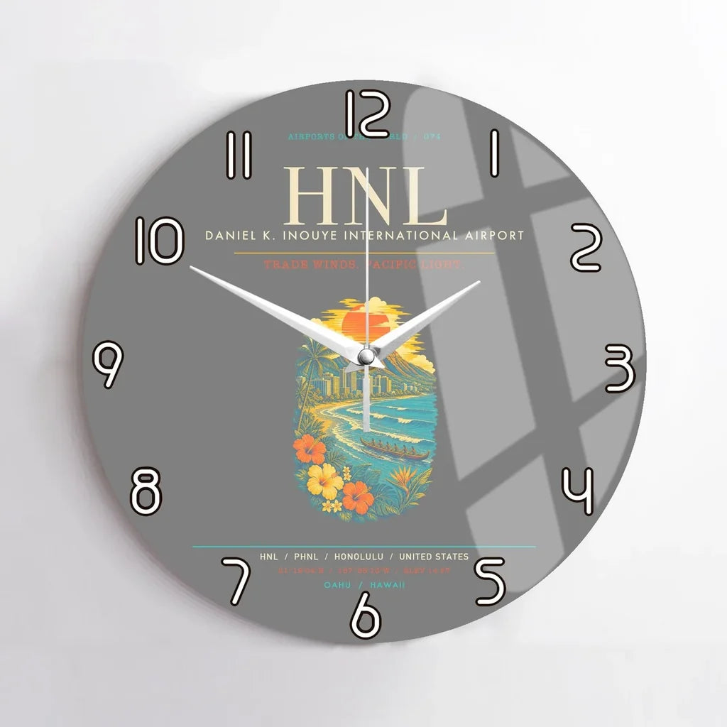Honolulu Daniel K. Inouye International Airport HNL Wall-Clock No-Frame - Gray