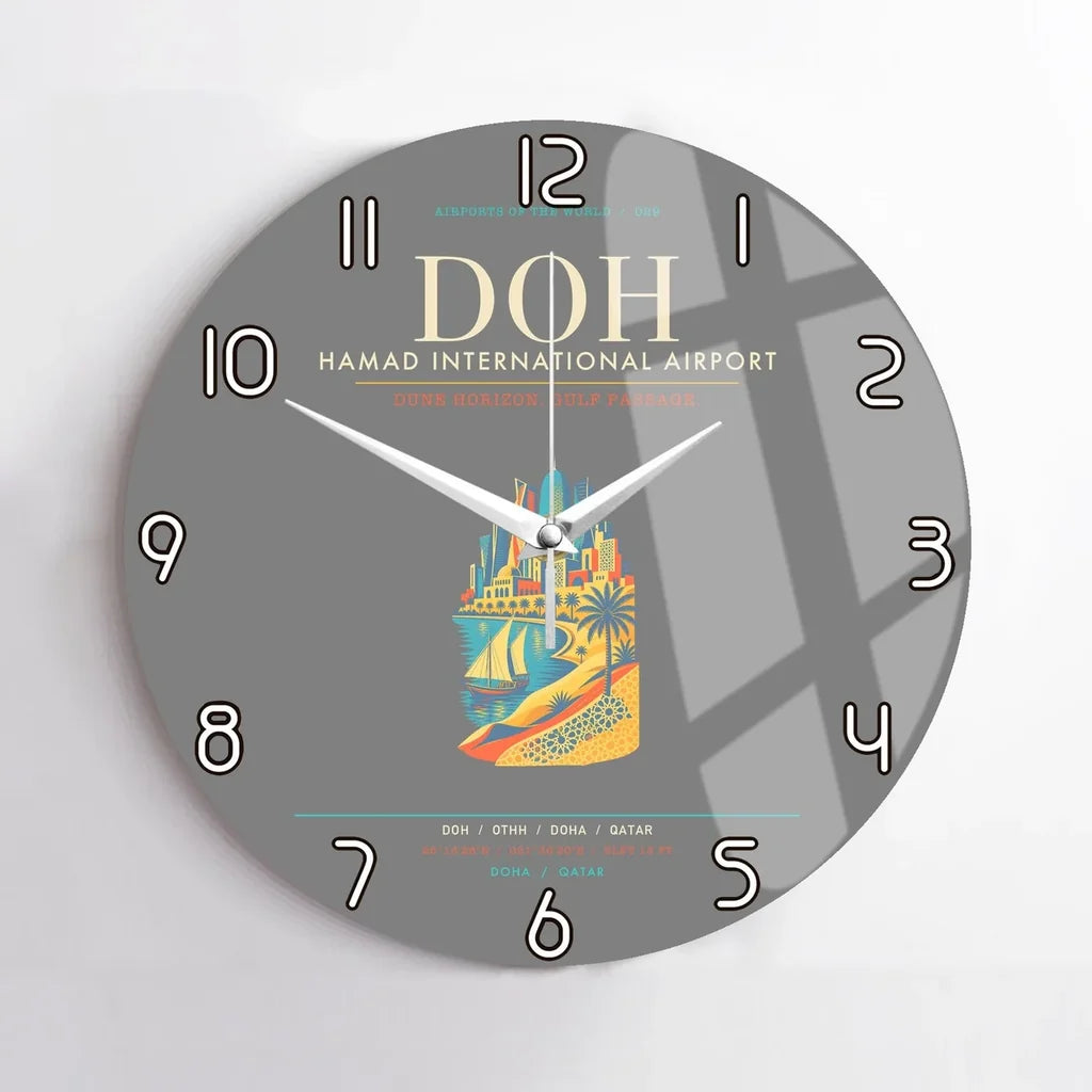 Doha Hamad International Airport DOH Wall-Clock No-Frame - Gray