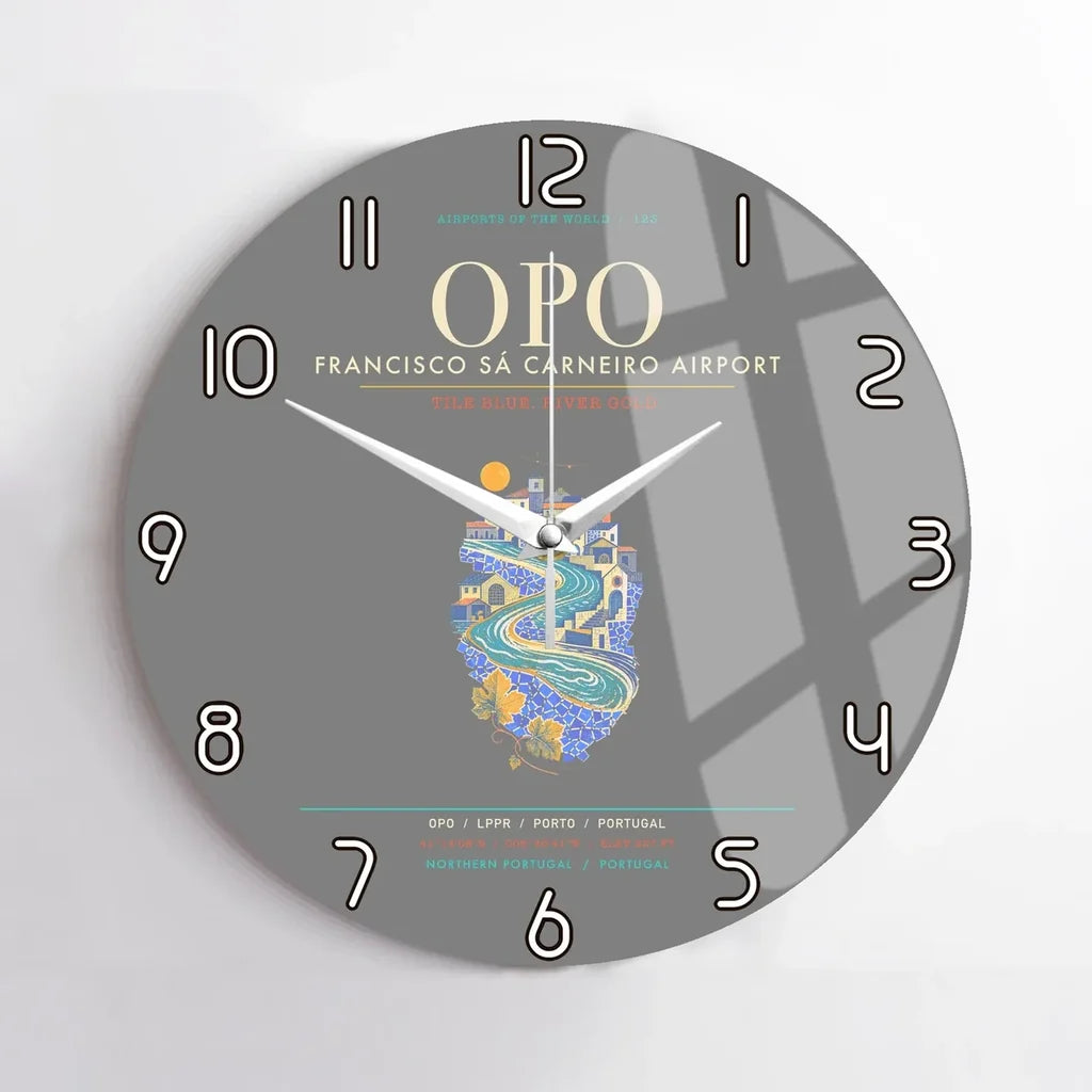 Porto Francisco Sa Carneiro Airport OPO - Douro Azulejo Current Wall-Clock No-Frame - Gray
