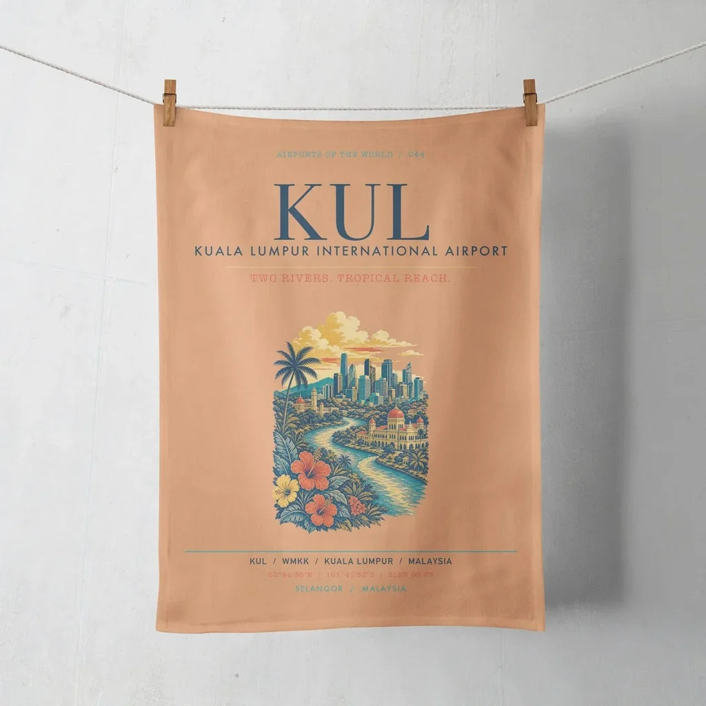 Kuala Lumpur International Airport (KUL) design on orange towel