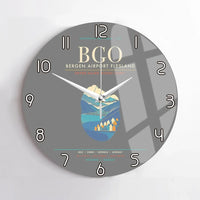 Thumbnail for Bergen Airport Flesland BGO - Seven-Rain Fjord Tapestry Wall-Clock No-Frame - Gray