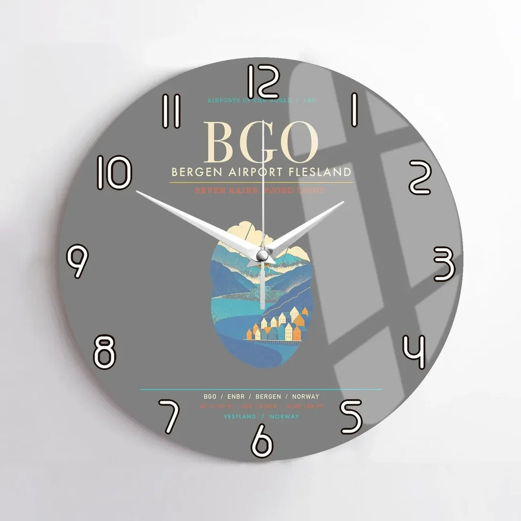 Bergen Airport Flesland BGO - Seven-Rain Fjord Tapestry Wall-Clock No-Frame - Gray