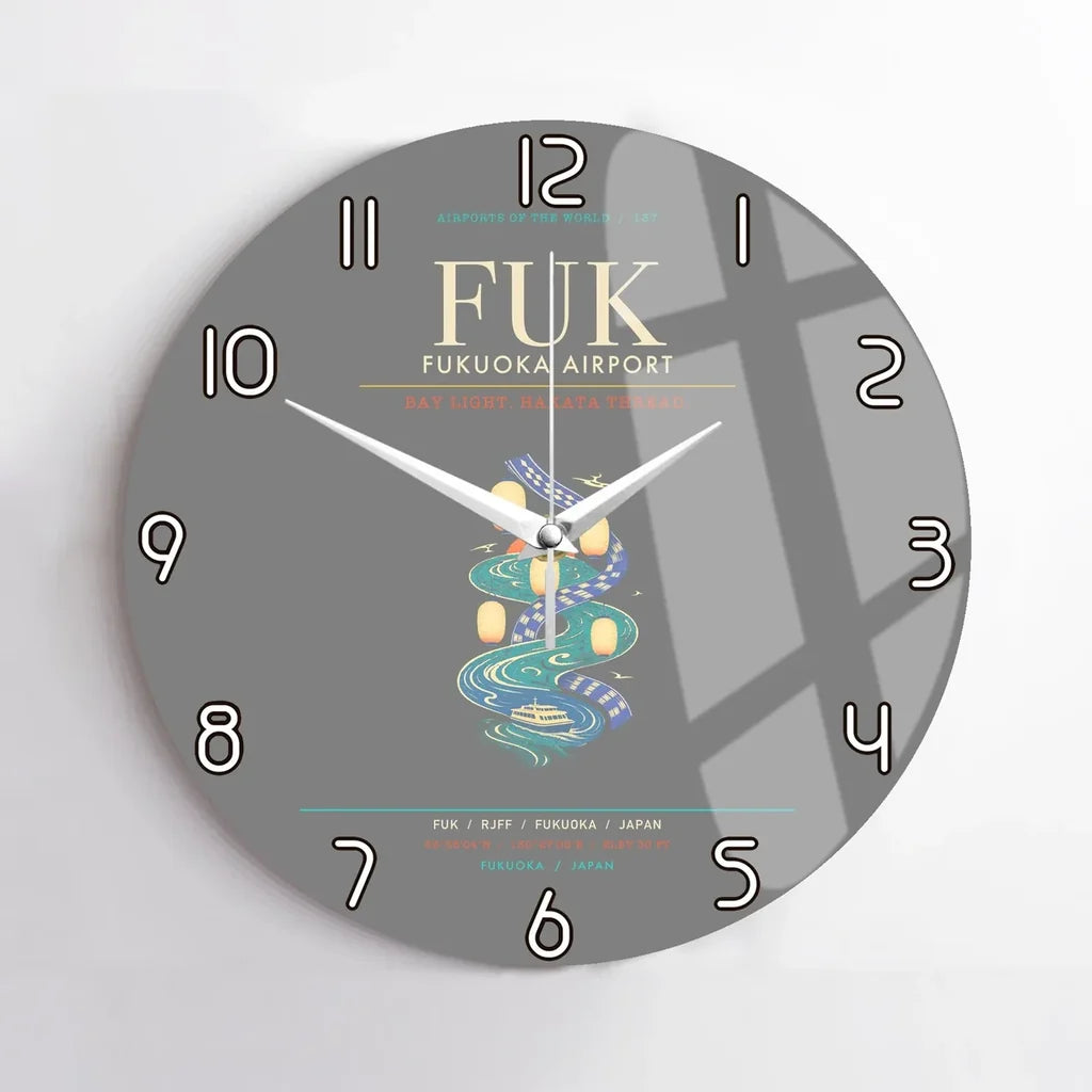 Fukuoka Airport FUK - Hakata Lantern Bay Weave Wall-Clock No-Frame - Gray