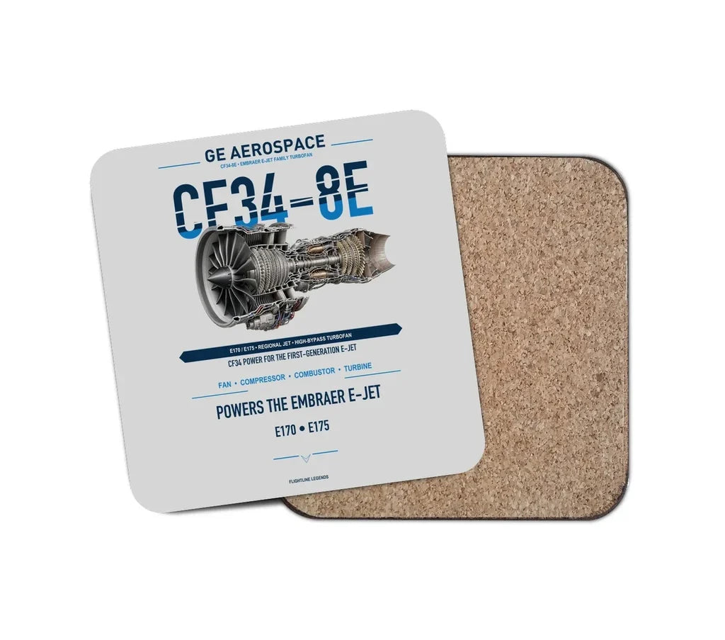 CF34-8E design on light gray 1 piece coaster