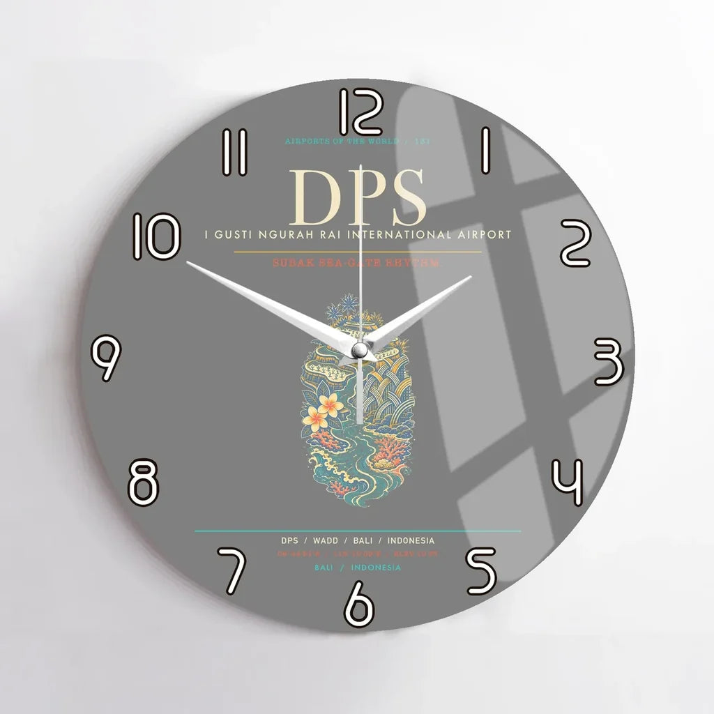 I Gusti Ngurah Rai International Airport Bali DPS - Subak Sea-Gate Rhythm Wall-Clock No-Frame - Gray