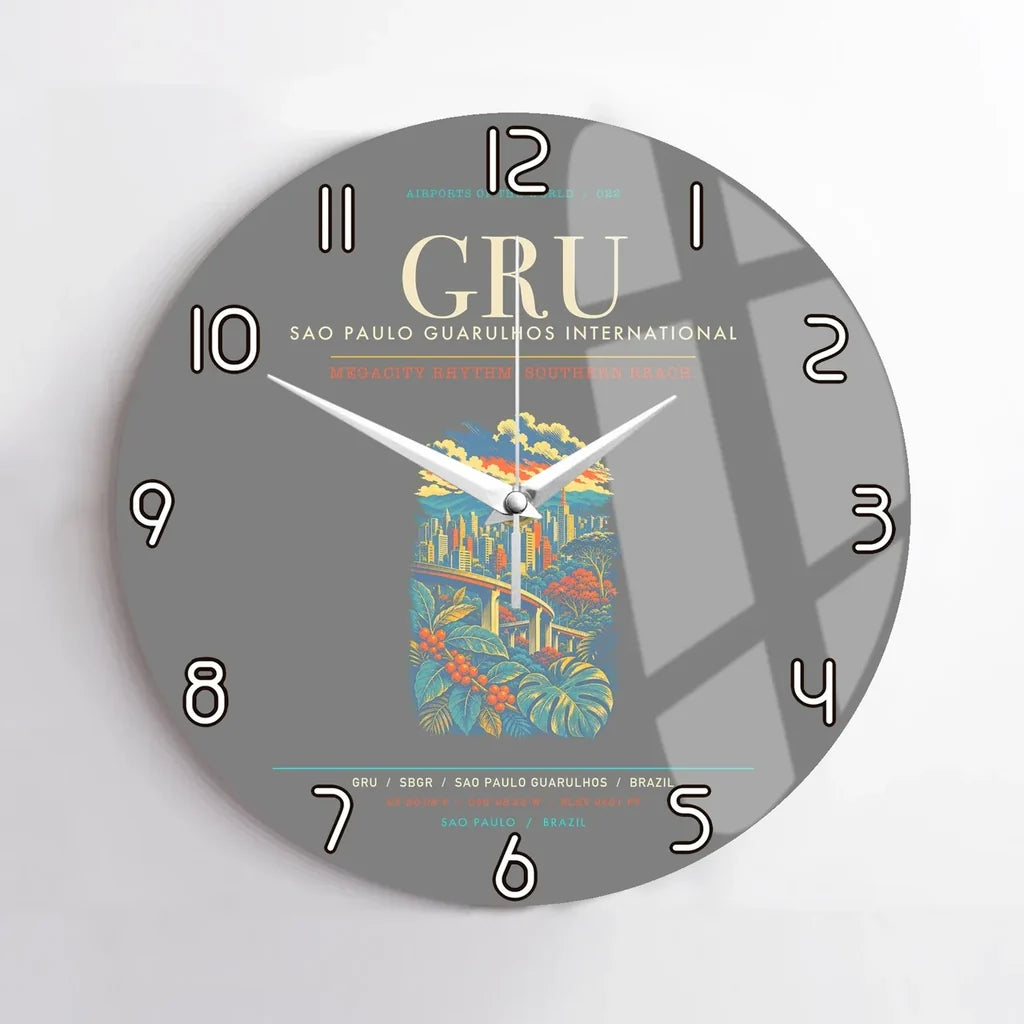 Sao Paulo Guarulhos International Airport GRU Wall-Clock No-Frame - Gray