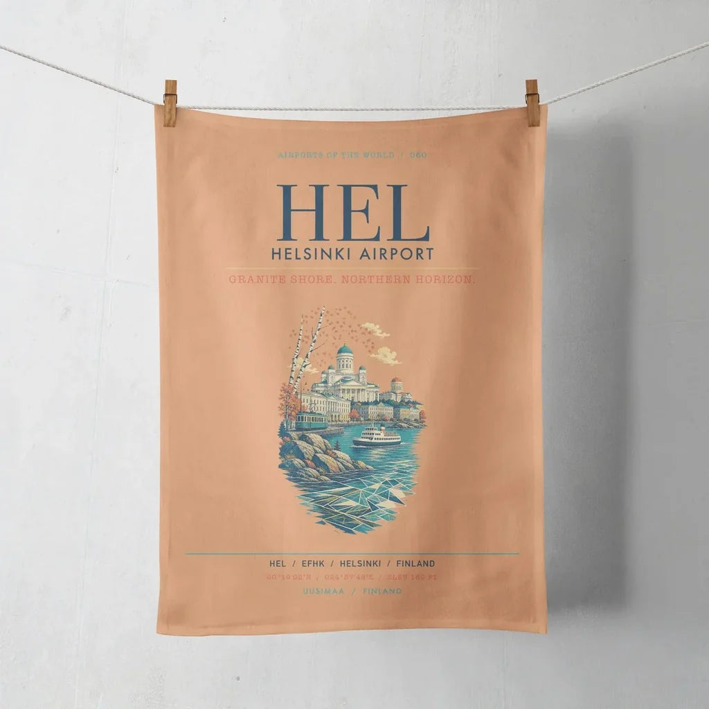 Helsinki Airport (HEL) design on orange towel