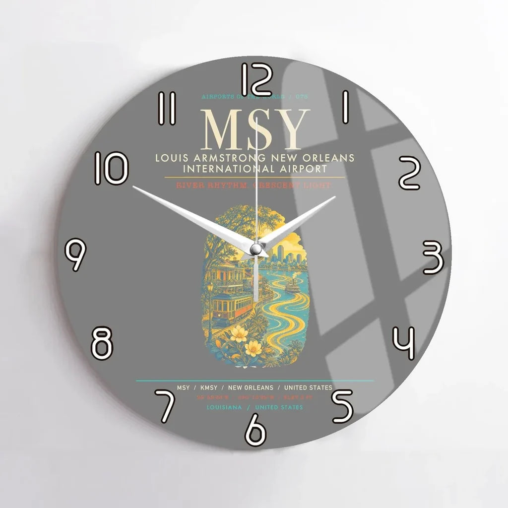 Louis Armstrong New Orleans International Airport MSY Wall-Clock No-Frame - Gray