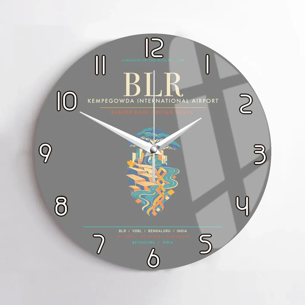 Kempegowda International Airport Bengaluru BLR - Deccan Garden Silk Loom Wall-Clock No-Frame - Gray