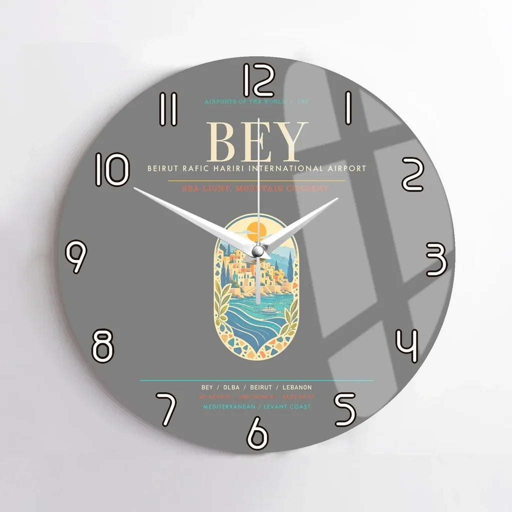 Beirut Rafic Hariri International Airport BEY - Levantine Sea Current Wall-Clock No-Frame - Gray