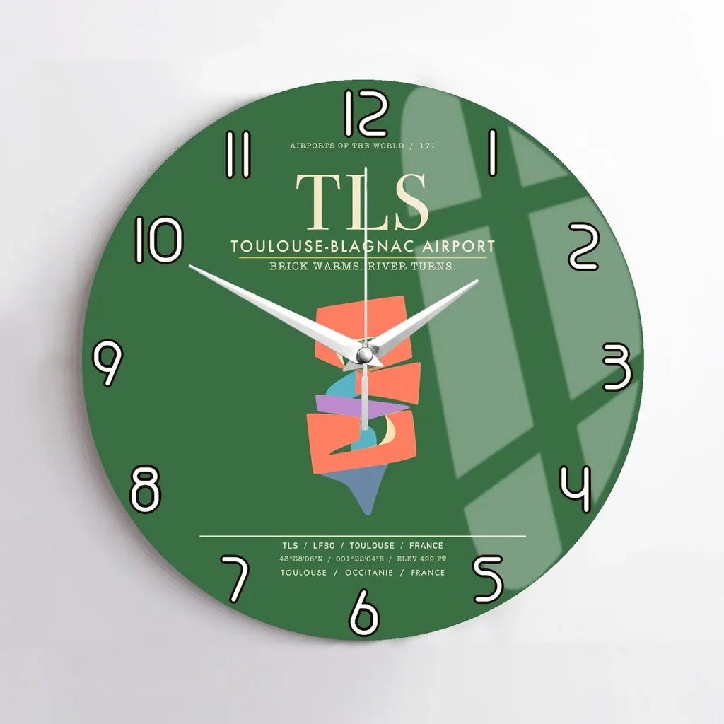Toulouse-Blagnac Airport TLS Wall-Clock No-Frame - Green