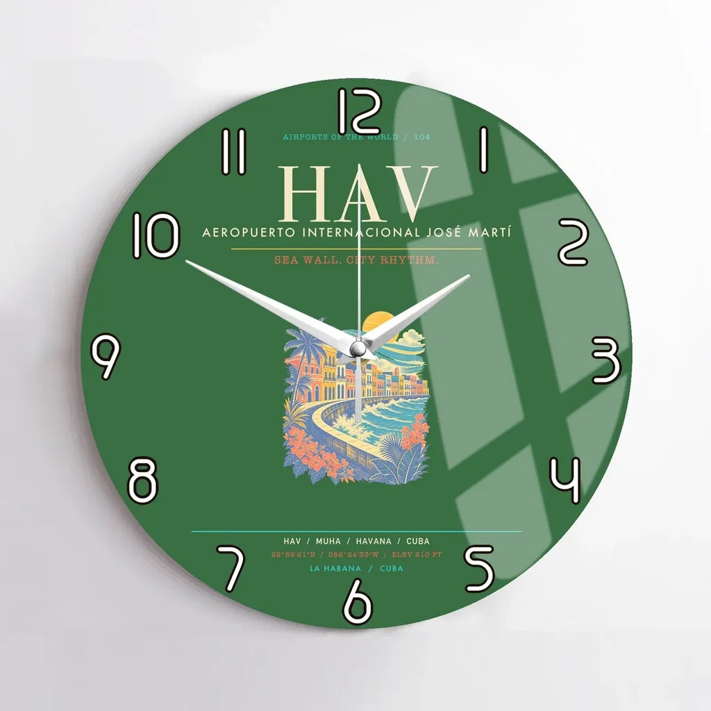 Havana Jose Marti International Airport HAV Wall-Clock No-Frame - Green