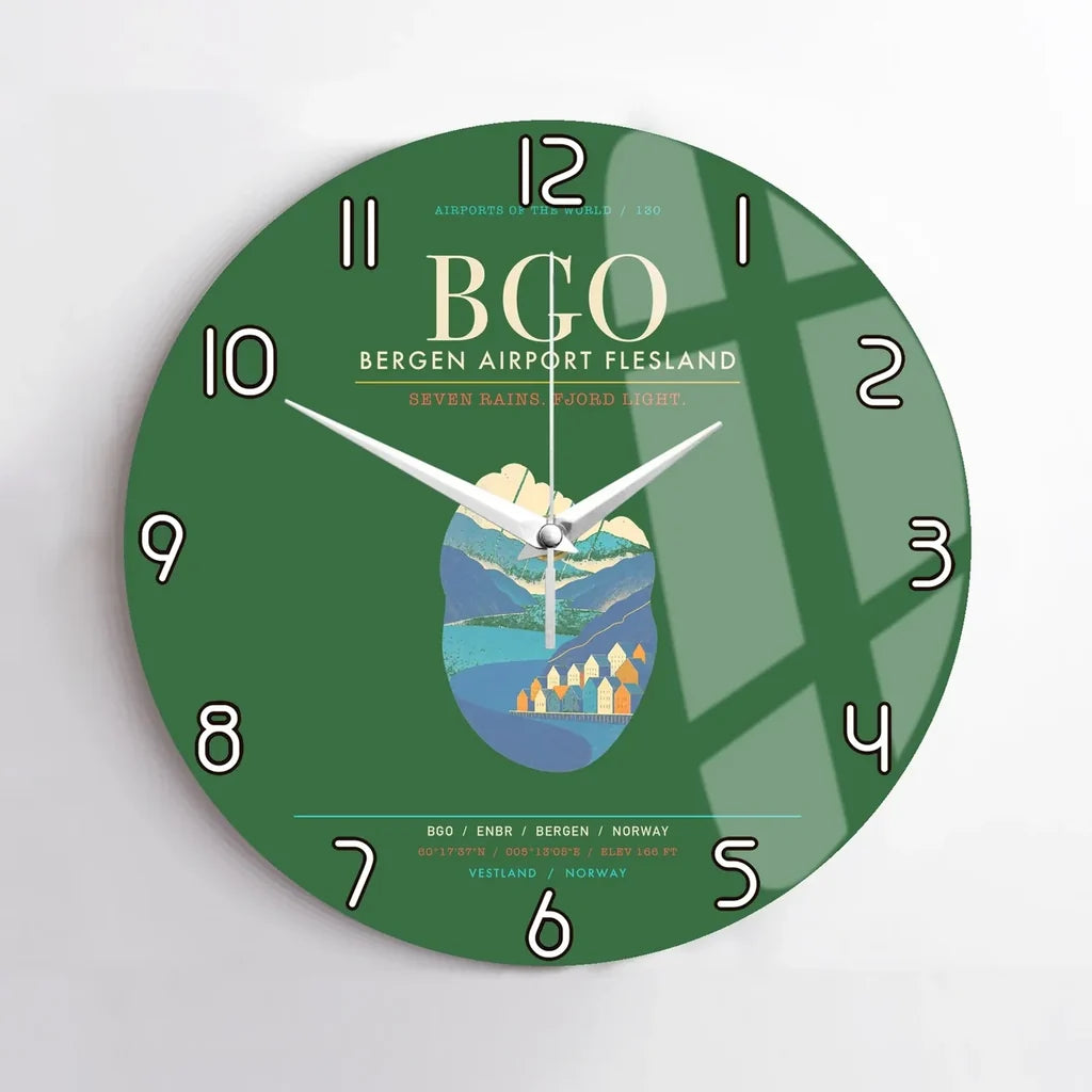 Bergen Airport Flesland BGO - Seven-Rain Fjord Tapestry Wall-Clock No-Frame - Green