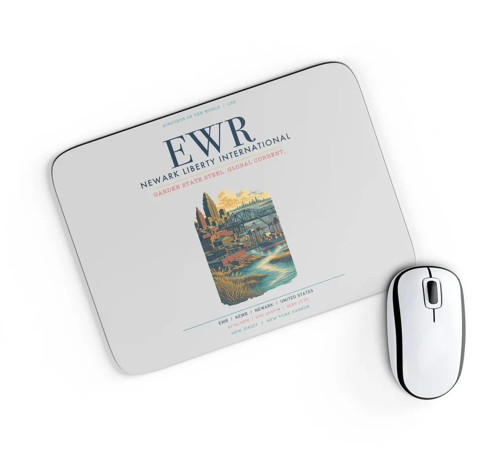Newark Liberty International Airport (EWR) design on light gray rectangle mouse pad