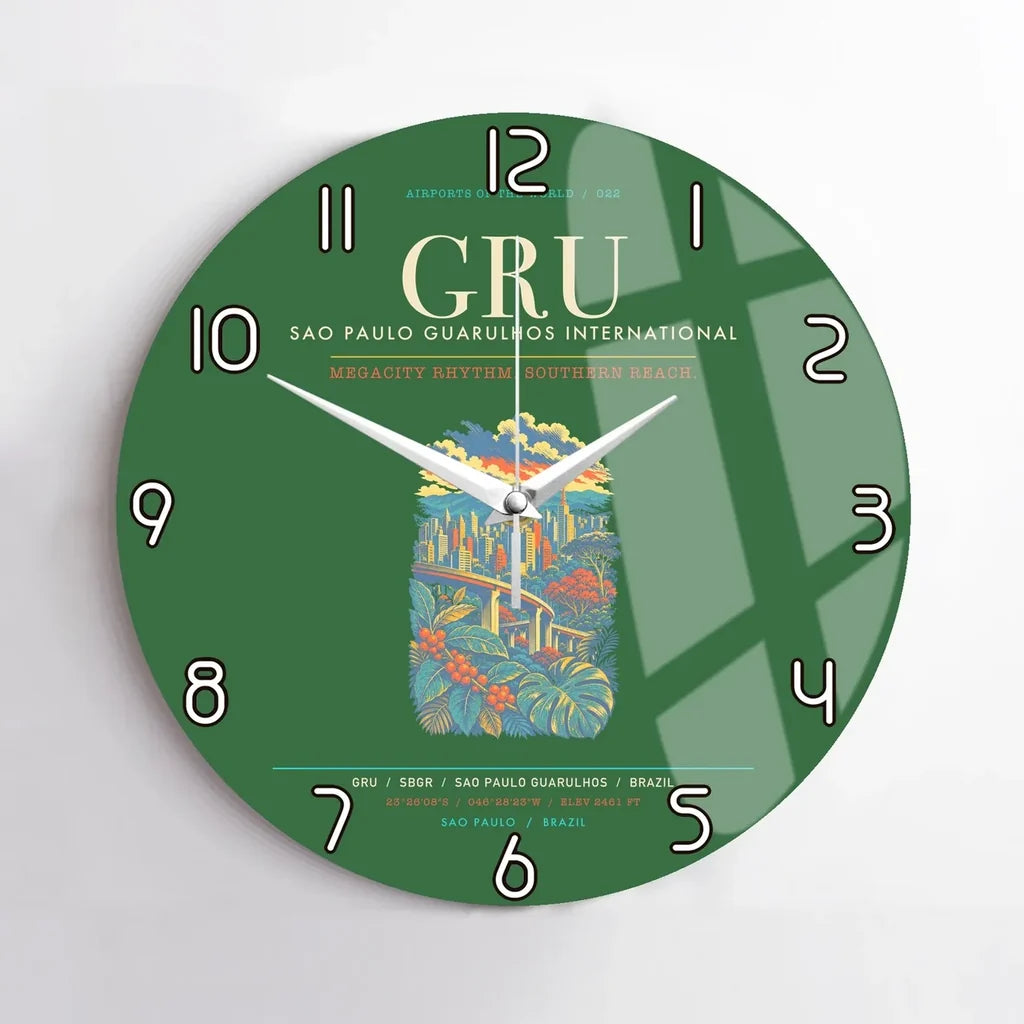 Sao Paulo Guarulhos International Airport GRU Wall-Clock No-Frame - Green