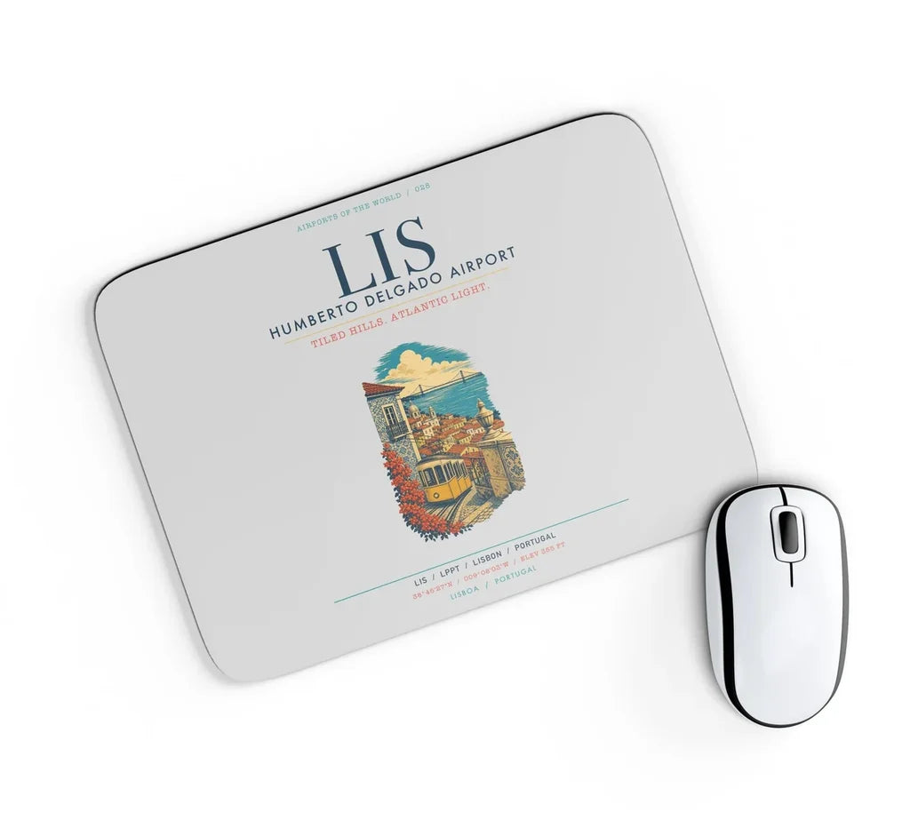 Lisbon Humberto Delgado Airport (LIS) design on light gray rectangle mouse pad