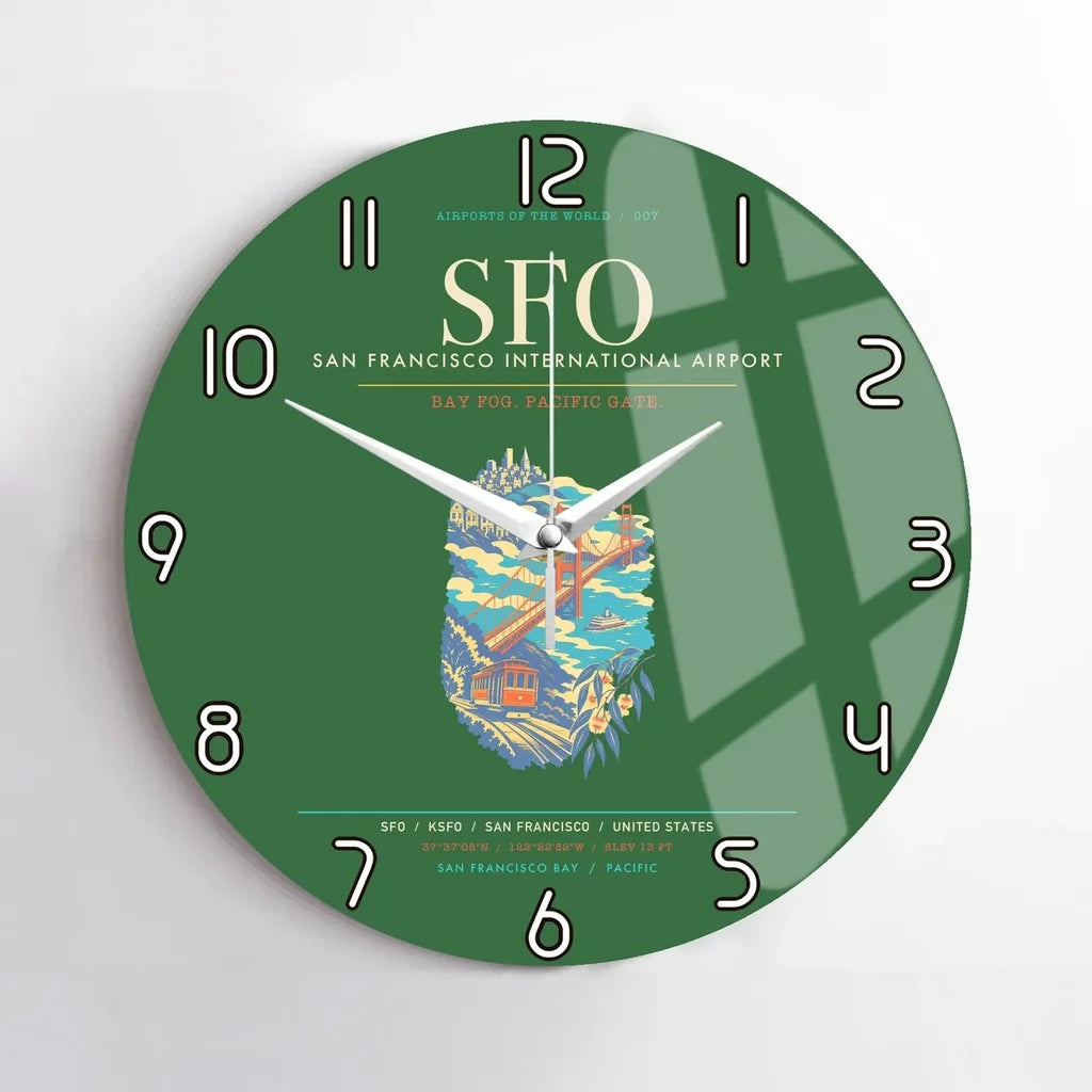San Francisco International Airport SFO Wall-Clock No-Frame - Green