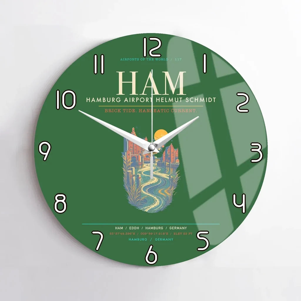 Hamburg Airport Helmut Schmidt HAM - Elbe Brick Tide Signal Wall-Clock No-Frame - Green