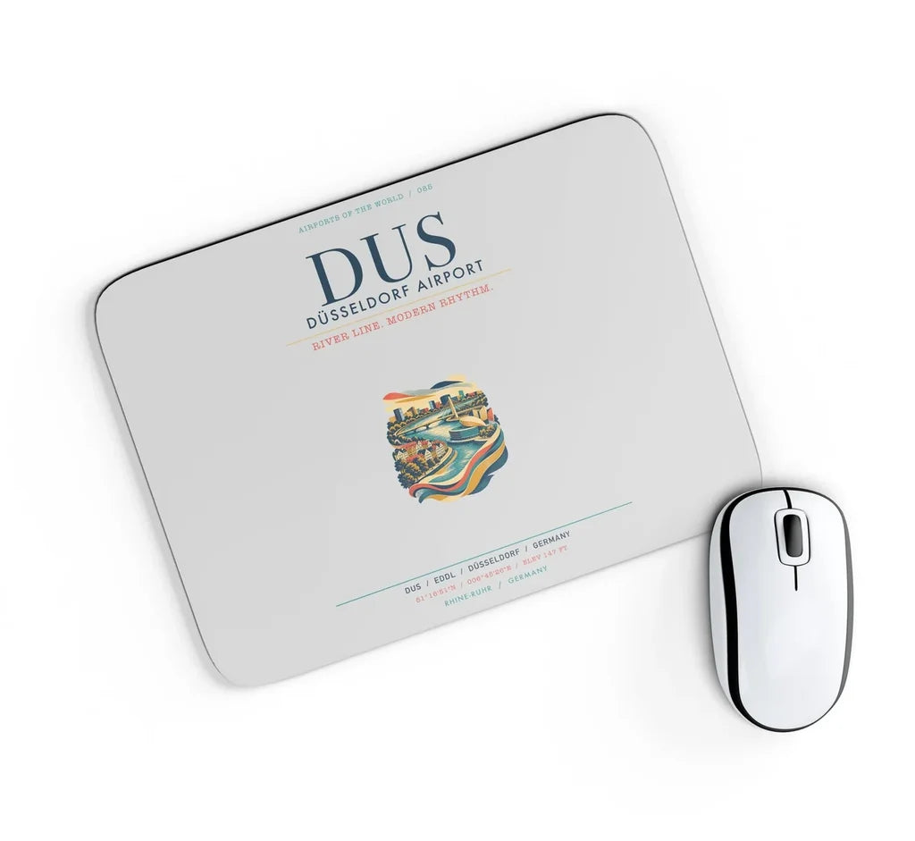 Düsseldorf Airport (DUS) design on light gray rectangle mouse pad