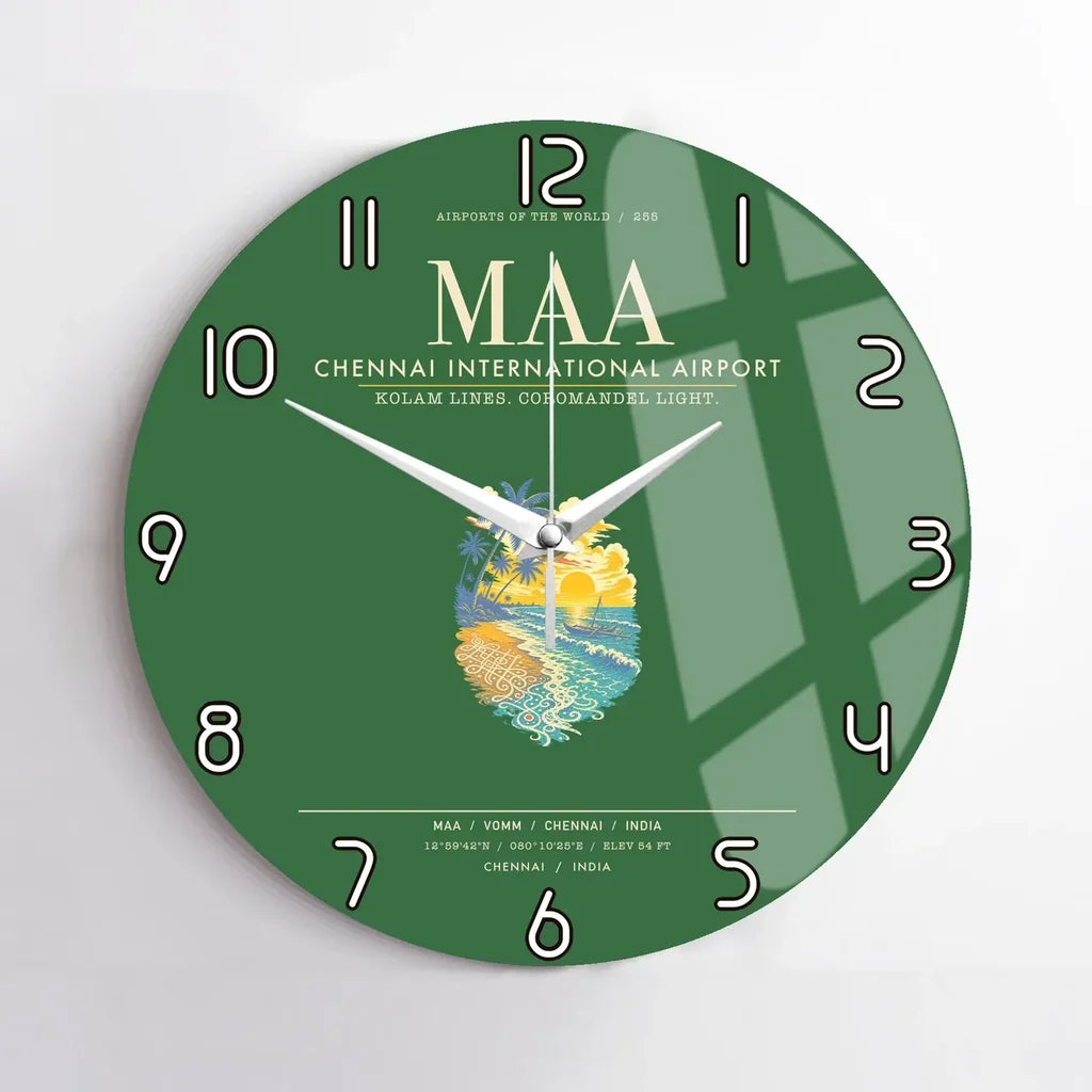 Chennai International Airport MAA Wall-Clock No-Frame - Green