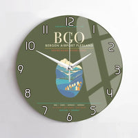 Thumbnail for Bergen Airport Flesland BGO - Seven-Rain Fjord Tapestry Wall-Clock No-Frame - Green Army