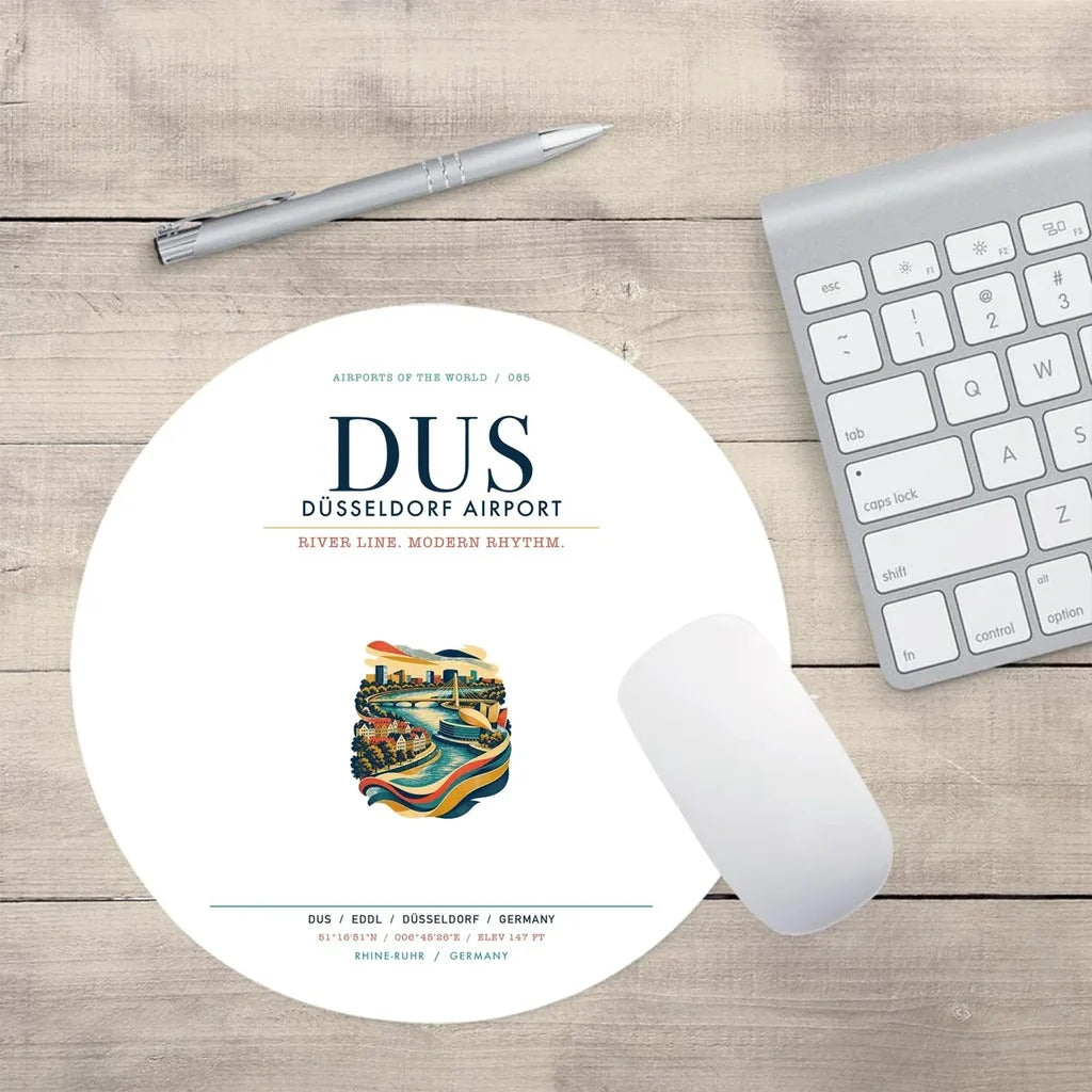 Düsseldorf Airport (DUS) design on white round mouse pad