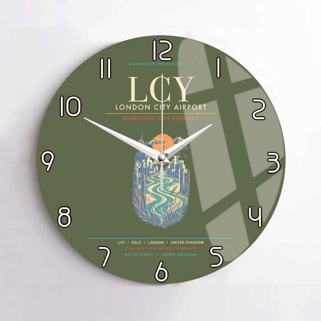 London City Airport LCY Wall-Clock No-Frame - Green Army