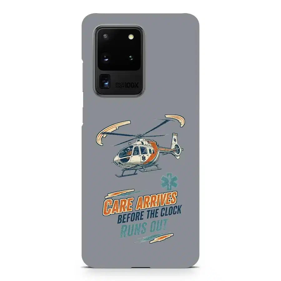Care Arrives Before The Clock Runs Out design on samsung case - gray