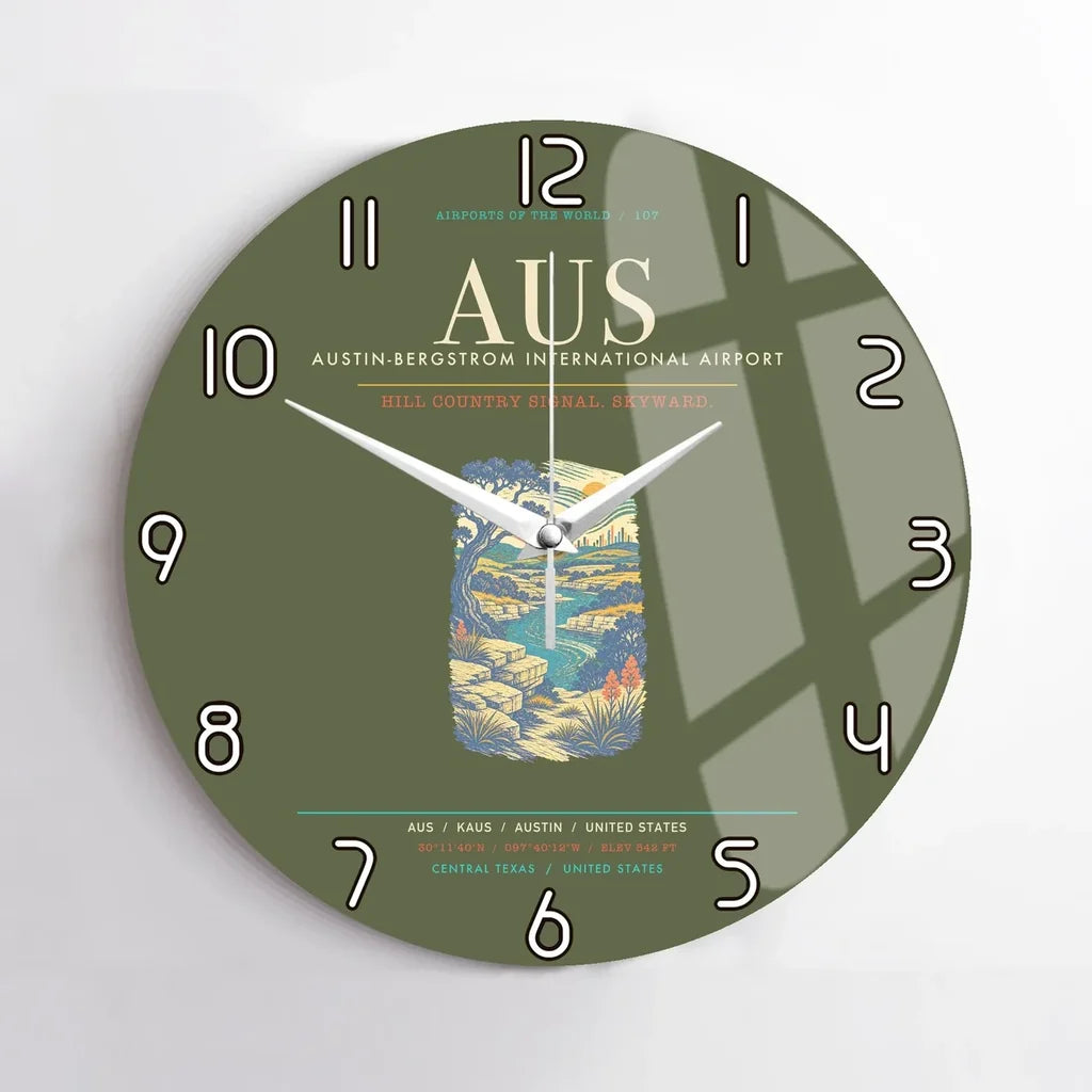 Austin-Bergstrom International Airport AUS Wall-Clock No-Frame - Green Army
